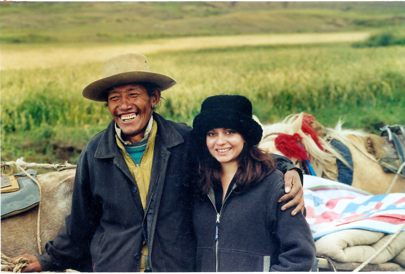 Anu Malhotra with Tibetan Man, Ngamring, Tibet, 2002